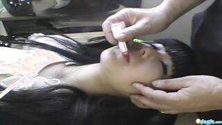 Naked Asian babe lipstick tease