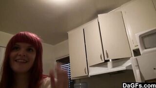 Horny cooking with busty emo