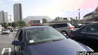 Amazing handjob while driving leads to public fucking