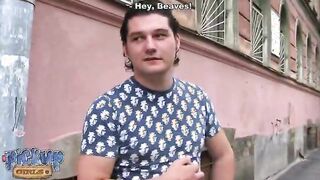 Hot girl gets a mouthful of cum from a strange guy