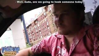 Guys pick up hot girl and take her to the beach for dirty fuck