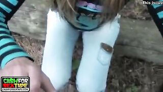 Outdoor masturbating and hot rough banging