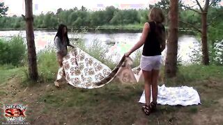 Two stud couples having hot fun outdoor