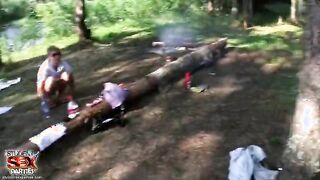 The guy spies two bimbos and joins them