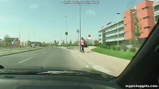 Skinny chick picked up and fucked at a bus stop