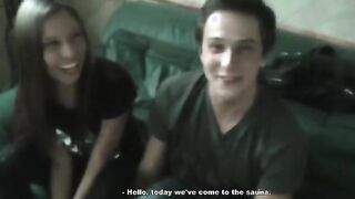 Lesbian action in sauna to please my girl