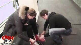 Rough fucking scene in the foamy bathroom