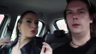 Beautiful girl masturbates on the car