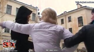 Hot strip tease and rough threesome scene