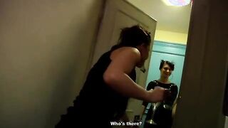 Cute girls fuck one cock in the bathroom