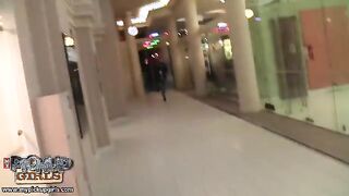 Blow job in the restroom from sexy brunette