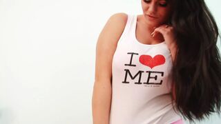 Busty cute teen girl grab their big tits on her bed