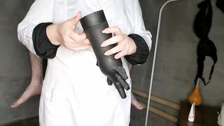 Chubby nurse instructing patient (handmade vagina for masturbation