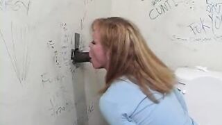 skank gives gloryhole cock a blowjob