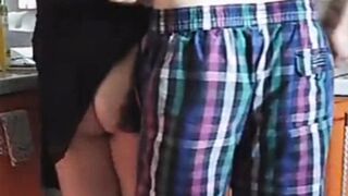 fucked a fat woman in the kitchen doggy style and cum in her mouth, she ate the sperm