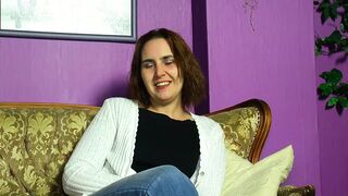 Sensual German brunette teen masturbates her pussy eager for a big fake cock to penetrate of her choice in any position