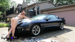 Busty Teen Girlfriend Dared to Strip Naked Outside After Washing Car