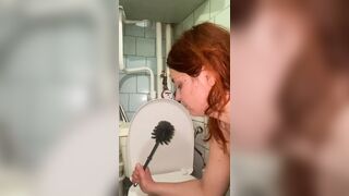 dirty toilet licking, toilet brush, spit from the floor
