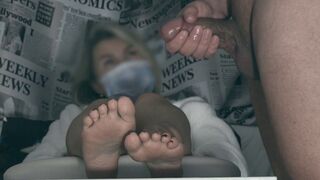 The impotent guy tried to jerk off his limp dick on his girlfriend's feet, but could not – CFNM