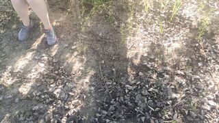 Young student masturbates her pussy in public in the forest