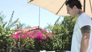 Young housewife gets horny while lying by the pool