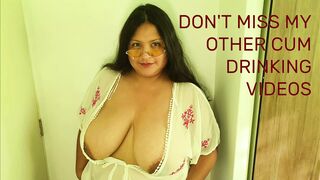 Beautiful breasted lady swallows semen