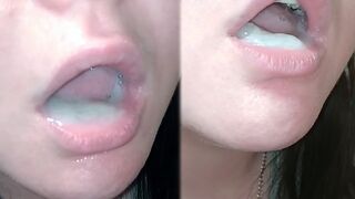 Pulsating oral creampie. Full mouth cum swallow