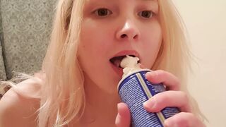 Cute girl gets crazy with whipped cream