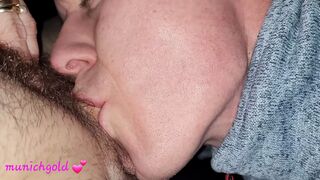 horny "stepson" licks mama's hairy, wet, fleshy butterfly pussy and gets fucked