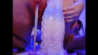 squirting dildo fills tight pussy