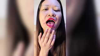 JOI sloppy asian tattoed spit and tongue fetish play