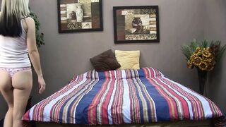 Blonde teen woman with natural tits masturbates with a toys