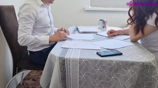 young teen in college exam swallows cum