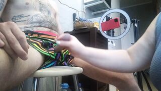 I'm sitting on a stool, a fat woman jerks off my cock 2