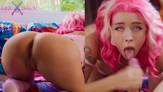 Anime girl sucking huge dick and masturbating pussy AliceBong