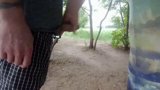 after work, he jerks off my cock under the trees