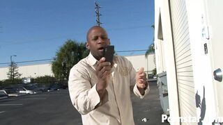 Busty BBW Julie Cash Sucks Black Delivery Boy's Dick