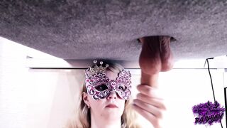 Jerking and sucking dick on the milking board and drinking cum