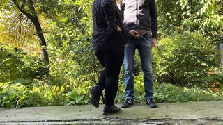 Milf licked my cock outside after pissing