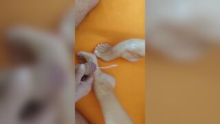 Sweet cum on Selena's feet