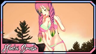 Mitsuri Kanroji rubs and fingers her pussy outside. Demon Sl