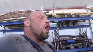 Granny penetrated her pussy in the workshop by her