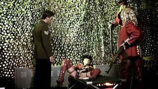 Three horny army babes masturbate when hunk comes to fuck