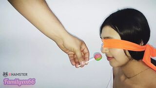 game of flavors with my stepsister, I cheat on her and in the end she ends up sucking cock and gets cum all over her fac