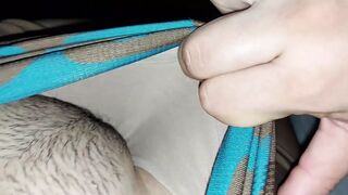 In the room with my stepsister, she lets me caress her pussy