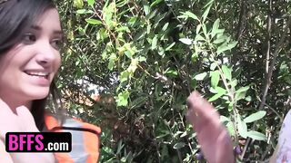 BFFS - Three Beautiful Teens End Up Their Save The Earth Naked Protest Sucking A Worker's Dick