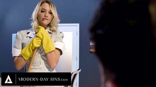 MODERN-DAY SINS - Horny Blonde Cleaning Lady Gets Rough Office Assfuck After Seducing Her Boss