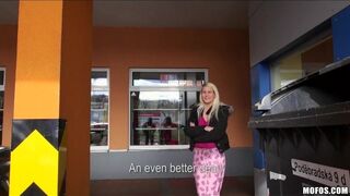 Pretty Euro blond is picked up in public