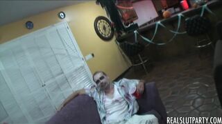 Group of girlfriends start an orgy at a Halloween party