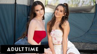 ADULT TIME - Stepsisters Aften Opal & Hazel Moore Finger Fuck Each Other During Camping Staycation